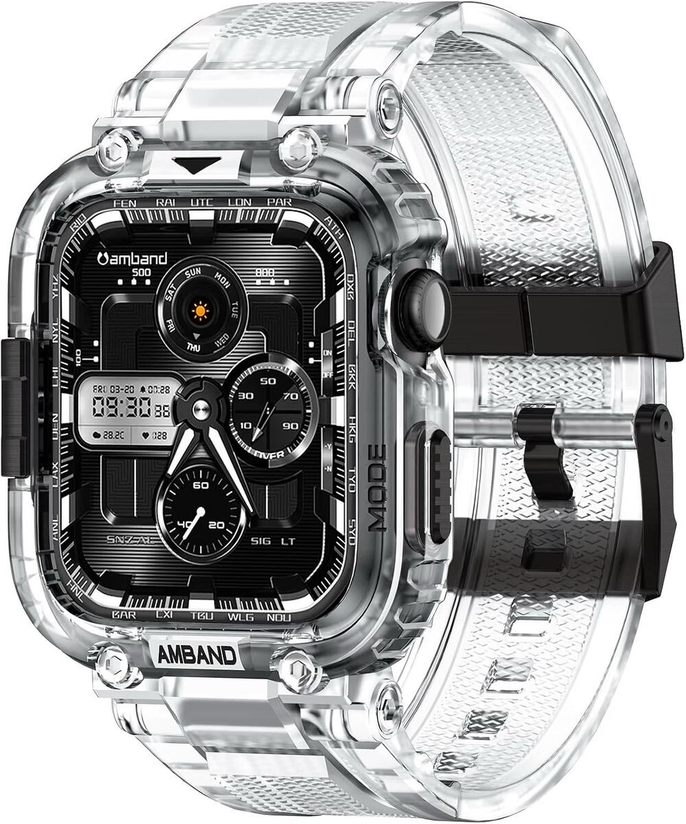 AmBand Bands Case Compatible With Apple Watch Series 11/10 46mm For Men- Clear